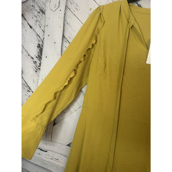 Ann Taylor Beautiful Gold Ruffle Long Sleeve Long Shirtdress SZ 16 *read* - Picture 5 of 11